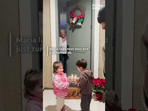 Kids surprise elderly neighbor on her 80th birthday